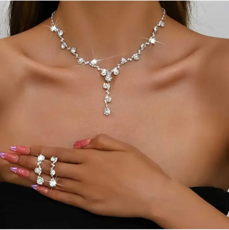 Işıltılı Zarafet 3'lü Taşlı Takı Seti – Kolye, Küpe, Bileklik | Düğün & Özel Gün Şıklığı — fotoğraf 2/4
