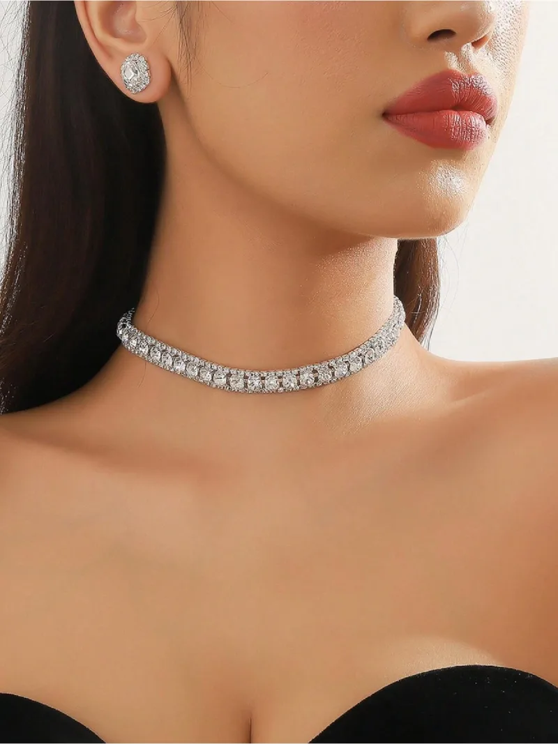 Kraliçe Zarafeti Işıltılı Tam Taşlı Choker Kolye – Göz Kamaştıran Özel Gün Şıklığı — fotoğraf 3/4